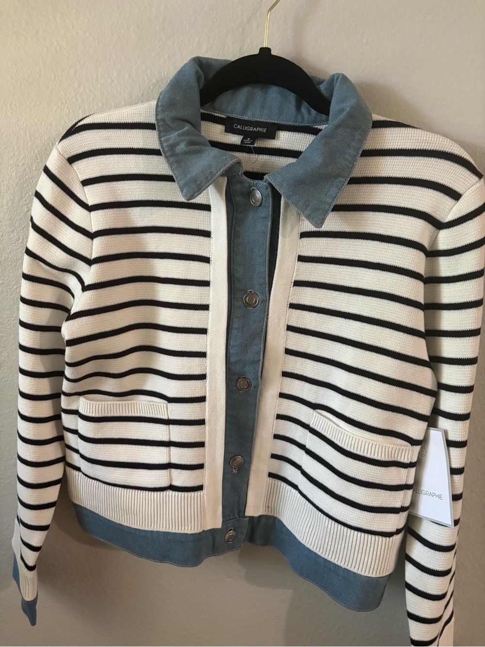 Calligraphie Striped Jean-Trim Jacket - White/Black/Blue